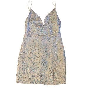 Lucy in the Sky Iridescent White Sequin Mini Dress Bodycon Party Homecoming